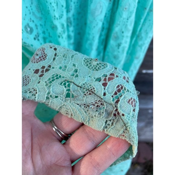 Vintage 1960 Lace Aqua Green Maxi Dress - Picture 5 of 14